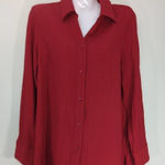 White Stag  Womens Crinkle Button Front Shirt Blouse Red Long Sleeve S‎ Photo 0