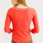 Free People NWT 'Ice Cold Lace Up' Grommet Ribbed Top Rose Crimson SZ M $78 Photo 2