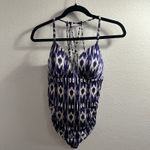 Athleta womens blue and white print one piece swimsuit with scrappy back M Photo 5