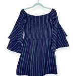 Mud Pie  Desi Off the Shoulder mini dress in navy blue multicolor stripe size S Photo 6