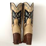 Vintage Miss Capezio Beige Blue Butterfly Leather Cowboy Boots Britney Spears Tan Size 8.5 Photo 7