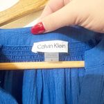 Calvin Klein knee length blue pop over v neck ruffle tiered textured dress Photo 4