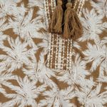 J.Jill Bellissima Womens Blouse PXL Brown Pink Palm Tasseled Split Neck NEW Photo 5