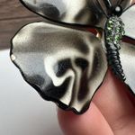 Large Rhinestone Butterfly Insect Enameled Metal Brooch Pin Enamel Black White Photo 8