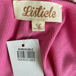 Listicle Pink Puff Sleeve Ribbed Top with Tie Photo 3