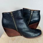 Kork-Ease  Women’s Black Leather Chandra Wedge Ankle Booties Stacked Heel 9.5M Photo 2