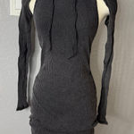 Dollskill Darker Waves Replay Ruched Mini Dress, Charcoal, L Gray Size L Photo 0