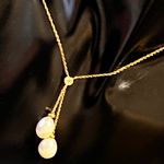 14K Gold Diamond & Pearl Lariet Necklace Photo 6