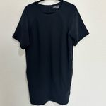 Vince Short Sleeve Black Mini Shift T-Shirt Dress Silk Contrast Sleeves Large Photo 1