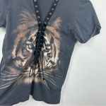 Windsor  V Neck Lace Up Tiger Short Sleeve Shirt XS Photo 1