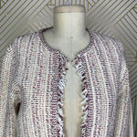 Theory Galinne Speckle Boucle Knit Fringe Sweater Jacket Cream Red Size Small Photo 3