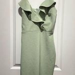 Mint green V neck ruffle mini dress Photo 0