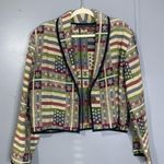 Vintage New Identity Patriotic Flag & Stars Tapestry Cropped Cotton Jacket Large Green Photo 5