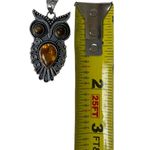 Sterling Silver  Owl With Citrine Middle And Tigers Eye Eyes Pendant Photo 2