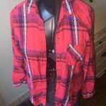 American Eagle  L pink plaid, ribbon trim shirt Photo 0