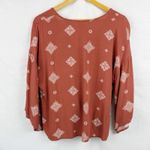 Millibon Rust Boho Print Tie Front Blouse Women's Size M Wide Bell Sleeve Top Photo 3