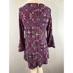 Reborn multi color boho print bell sleeve keyhole neck mini dress in Size Small Purple Photo 4