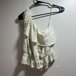 American Eagle  Outfitters Cream Ruffle One-Shoulder Tank Top Photo 2
