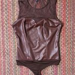 EXPRESS chocolate Brown Lace and vegan Leather Women’s BODYSUIT Photo 5