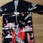 Open Front Flowers Crane Print Kimono Cardigan Photo 9