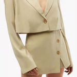We Wore What  Boxy Cropped Blazer Women‎ XL Oat Twill Suiting One Button Career NWT Photo 0
