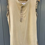 easel  Beige‎ Sleeveless Top With Black Printed Trim Photo 0