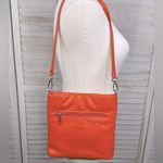 Faux Ostrich Leather Crossbody Purse Orange with Tan Flower Photo 4