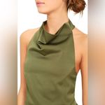 Elliatt  Camo Asymmetric Satin Halter Dress in Khaki Green Photo 3