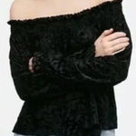 Free People Black Burnout Velvet Off Shoulder Smocked Long Sleeve Top M Photo 0