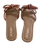 Fitory Womens Square Open Toe Knotted Strap Thong Flat Sandals Brown Size 8 Photo 2