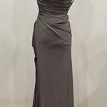 La Femme  Prom Dress 29710 Square Neck Shiny Jersey Gown Gunmetal Grey 4 Photo 2