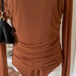 Chic Brown Mesh Long Sleeve Bodysuit Size XL Photo 2