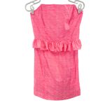 Lilly Pulitzer Lowe Fiesta Pink Pretty Gingham Strapless Peplum Dress 6 neon Photo 1