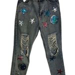 LF Taigwah stars and moon sequin high rise ankle distressed jeans size 10 Photo 1