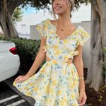 Allison & Kelly NWT Yellow Floral Print Flutter Sleeve Ruffle Cutout White Dress Photo 1