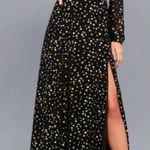 Lulus  Sparks Fly Black Star Print Long Sleeve Maxi Dress Photo 0