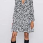 ZARA  Claris Back & White V-Neck Long Sleeve Ruffle Hem Women’s Mini Dress Size M Photo 0