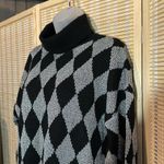 Silvercord Vintage 1990s Black Silver Diamond Pattern Turtleneck Sweater Large Photo 3