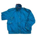 Unex Vintage 90s Windbreaker Jacket Size Medium Teal Green Shoulder Pads Blue Photo 0