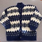 C.C.H. Imports 100% Virgin Wool Handmade Ecuador Chunky Knit Mock Neck Cardigan Blue Size L Photo 0