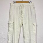 ONIA  Cream Linen Blend Cargo Jogger Pants Womens L Gorpcore Casual Beachy Summer Photo 1