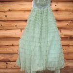 Mac Duggal  20530 Green Strapless Ruffle Gown with Feathers 4 Photo 8
