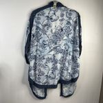 Chico's Chico’s Size S/M Kimono Floral Knit Trim Ruana Crochet Detail Blue Open Front Photo 11