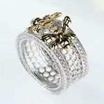 Boutique Unique 2 ct. tw. Two Little Bee Band Ring Inlaid Shiny CZ Two-Tone Sterling Silver Size 6 Photo 5