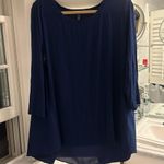 NYDJ size large navy 3/4 sleeve stretchy jersey in front and chiffon like back Photo 4