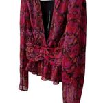 Steve Madden Azura Top Long Sleeve Floral Metallic Crepe Blouse Pink NWT Medium Photo 2