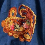 ONE SIZE blue scarf embroidered floral design pink yellow gold brown orange Photo 2