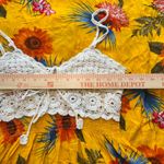 Boho Crochet Top Silk Maxi Dress Yellow Summer Bohemian Womens XL Floral Resort Photo 3