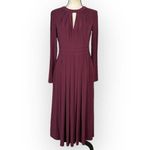 Eliza J  Pleated A-Line Midi Dress Women's 6 Burgundy Keyhole Cutout Long Sleeves Photo 2