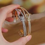 Boutique Women's 18k Gold Plated Knot Bling Simulated Diamond Cuff Bracelet, ‎ Adjustable Photo 3